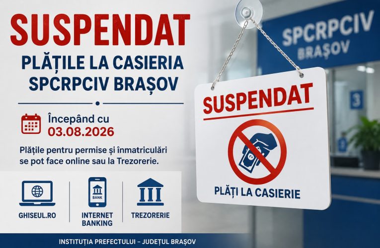 Suspendare plăți permise și certificate de înmatriculare la casieria SPCRPCIV Brașov